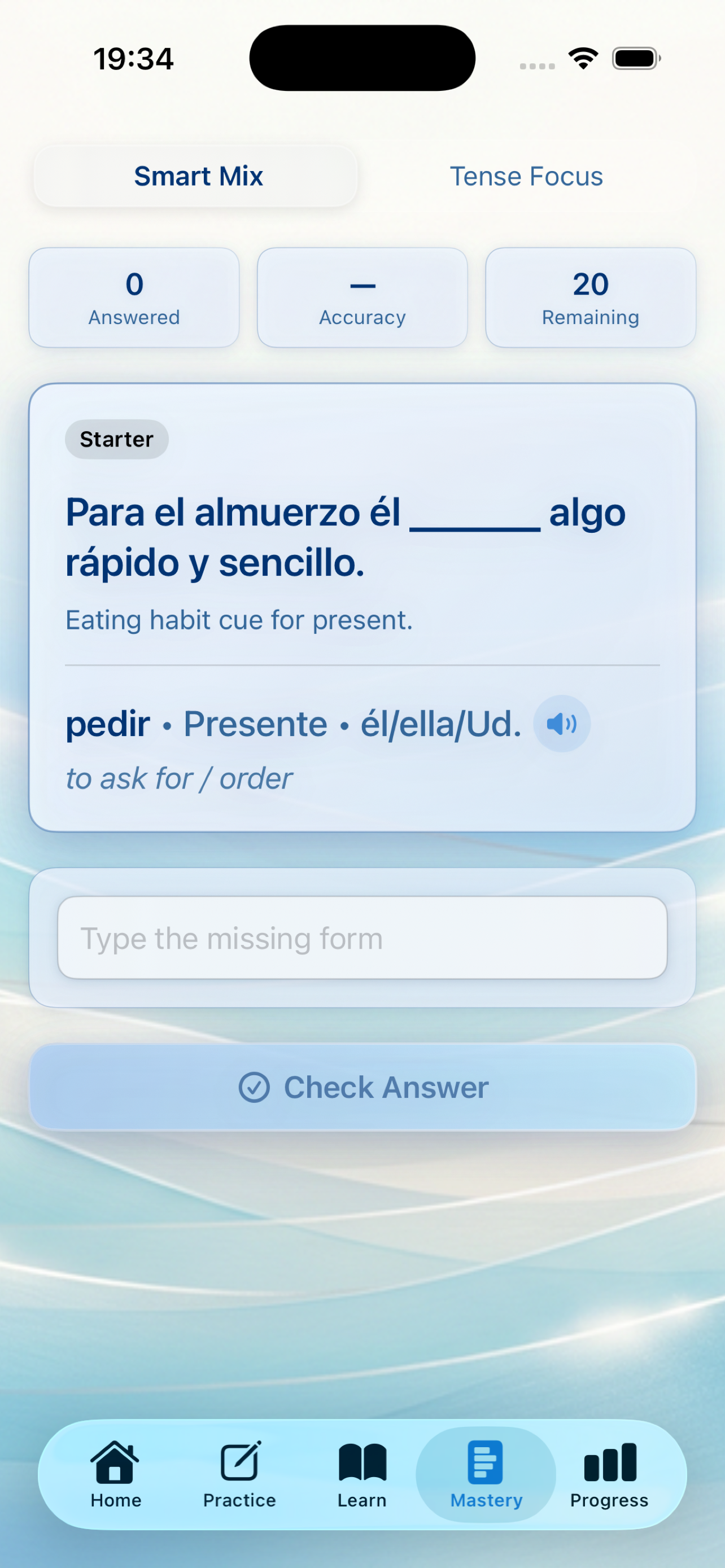 Spanish cloze sentence practice with context